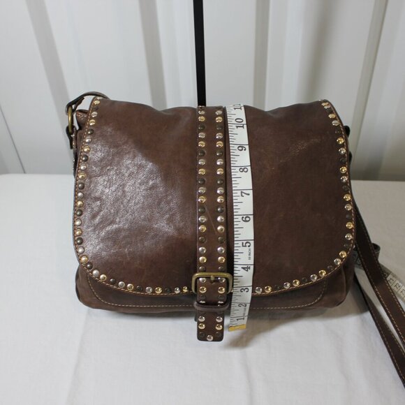 Cavalcanti Womens Brown Leather Studded Flap Crossbody Bag Purse Made in Italy - Picture 8 of 13